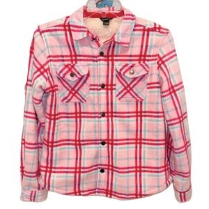Eddie Bauer Girl's Sherpa Lined Snap Front Fleece Shirt Jacket Soft Pink 14/16